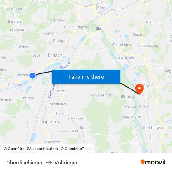 Oberdischingen to Vöhringen map