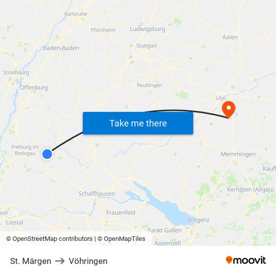 St. Märgen to Vöhringen map