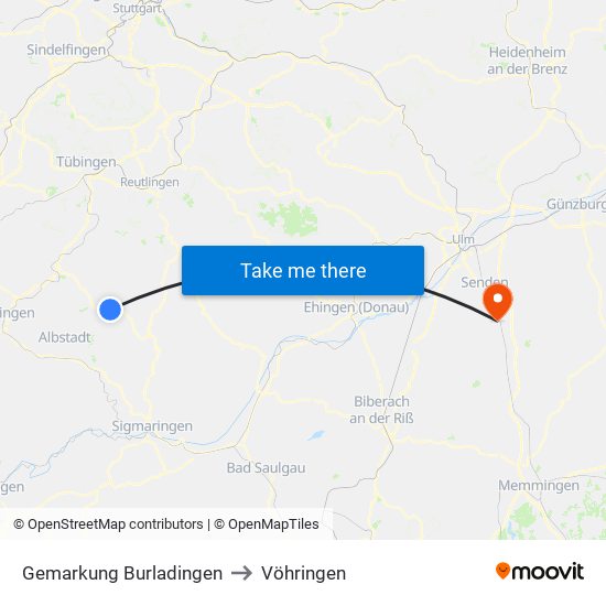 Gemarkung Burladingen to Vöhringen map