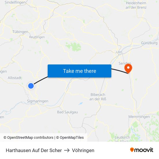 Harthausen Auf Der Scher to Vöhringen map