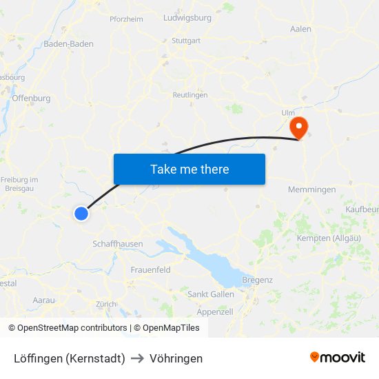 Löffingen (Kernstadt) to Vöhringen map