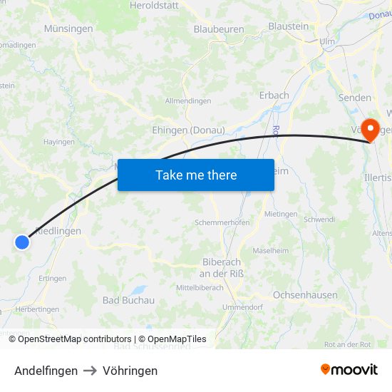 Andelfingen to Vöhringen map