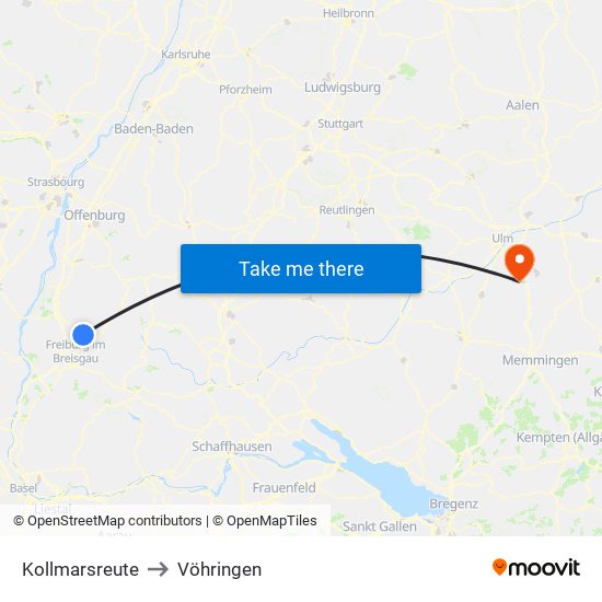 Kollmarsreute to Vöhringen map