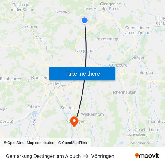 Gemarkung Dettingen am Albuch to Vöhringen map