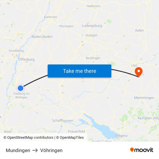 Mundingen to Vöhringen map