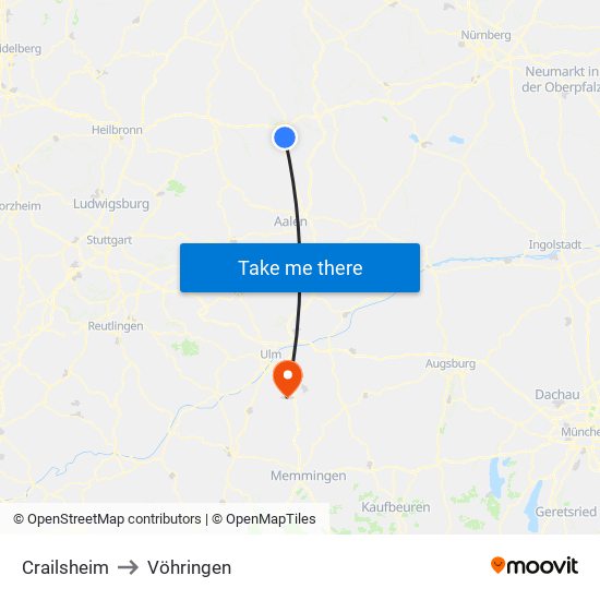 Crailsheim to Vöhringen map