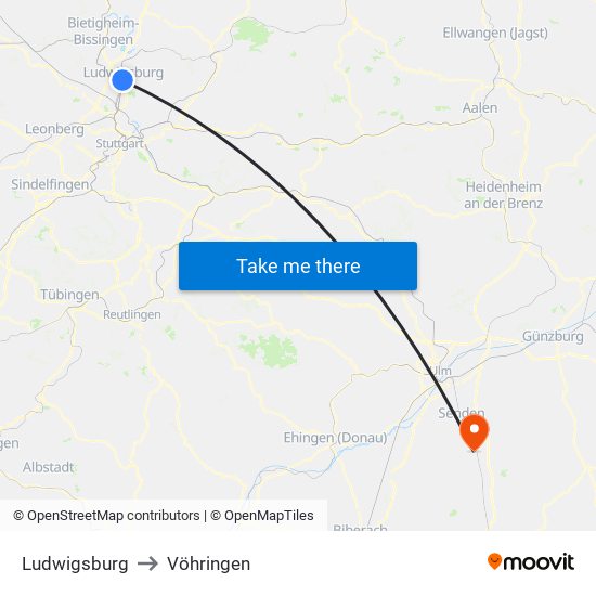 Ludwigsburg to Vöhringen map