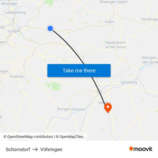 Schorndorf to Vöhringen map