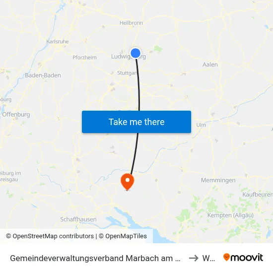 Gemeindeverwaltungsverband Marbach am Neckar to Wald map