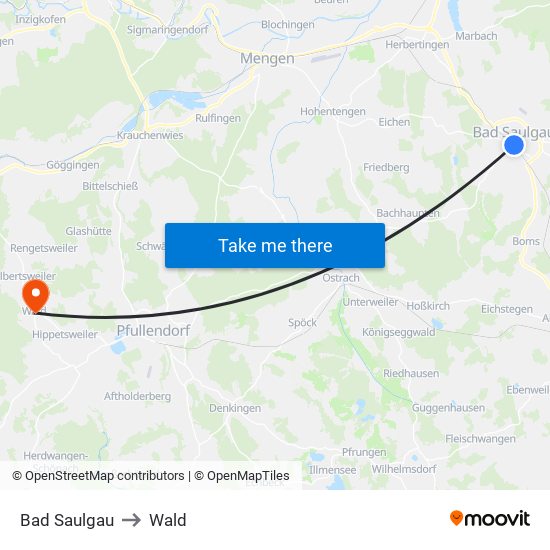 Bad Saulgau to Wald map