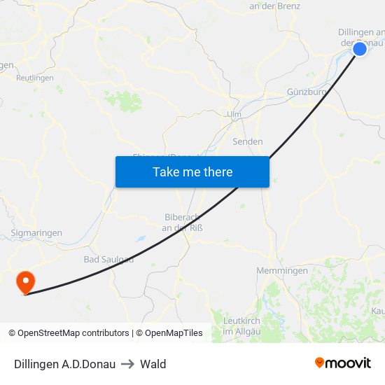 Dillingen A.D.Donau to Wald map