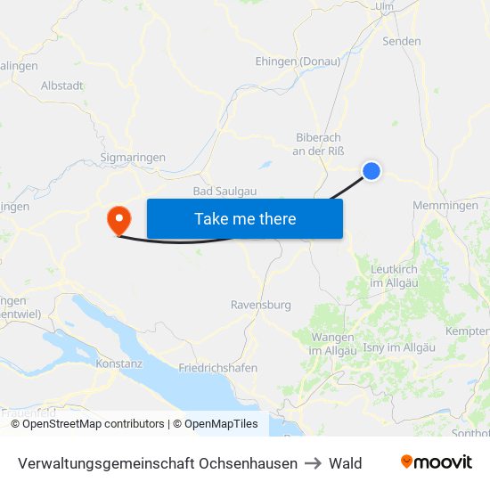 Verwaltungsgemeinschaft Ochsenhausen to Wald map