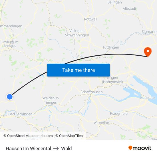 Hausen Im Wiesental to Wald map