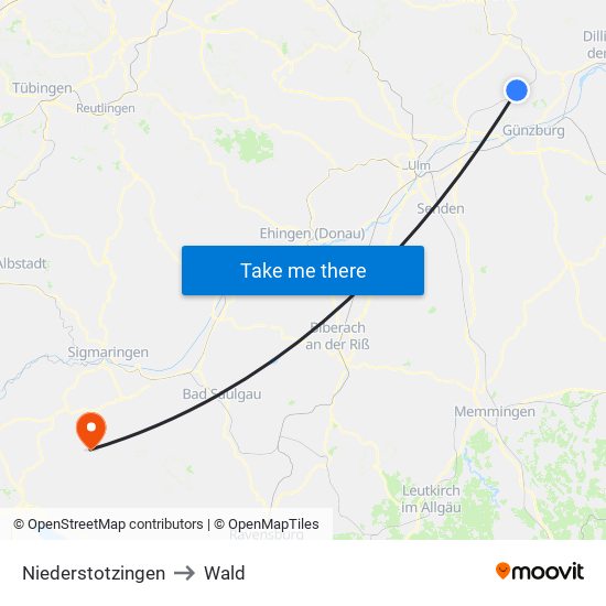 Niederstotzingen to Wald map