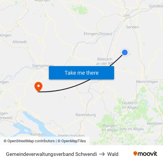 Gemeindeverwaltungsverband Schwendi to Wald map