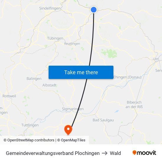 Gemeindeverwaltungsverband Plochingen to Wald map