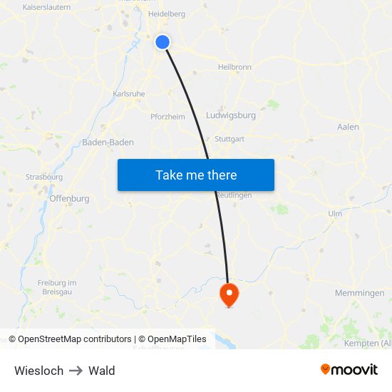 Wiesloch to Wald map