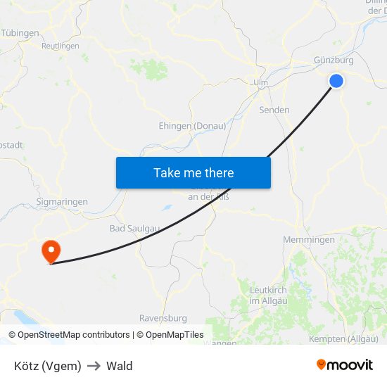 Kötz (Vgem) to Wald map