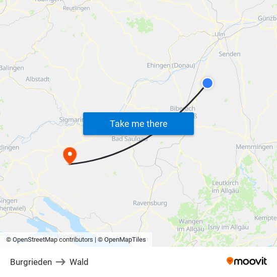 Burgrieden to Wald map
