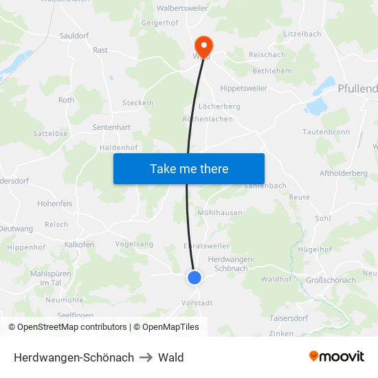 Herdwangen-Schönach to Wald map