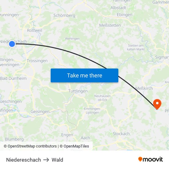 Niedereschach to Wald map