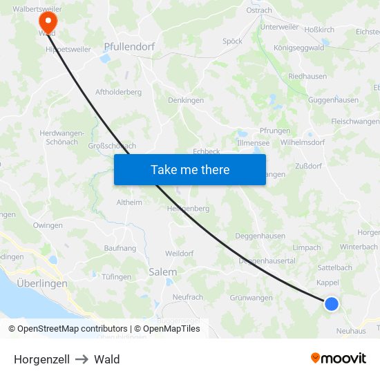 Horgenzell to Wald map