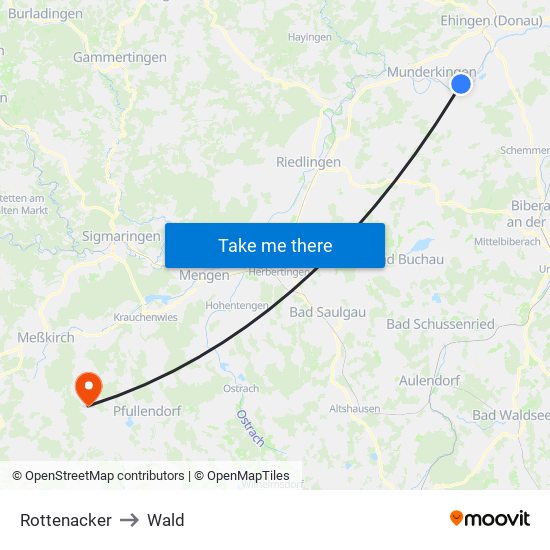 Rottenacker to Wald map