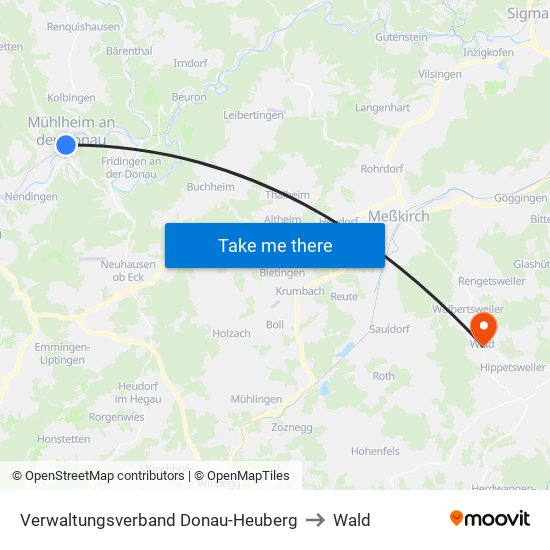 Verwaltungsverband Donau-Heuberg to Wald map
