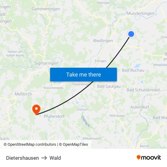 Dietershausen to Wald map