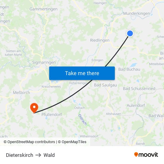 Dieterskirch to Wald map