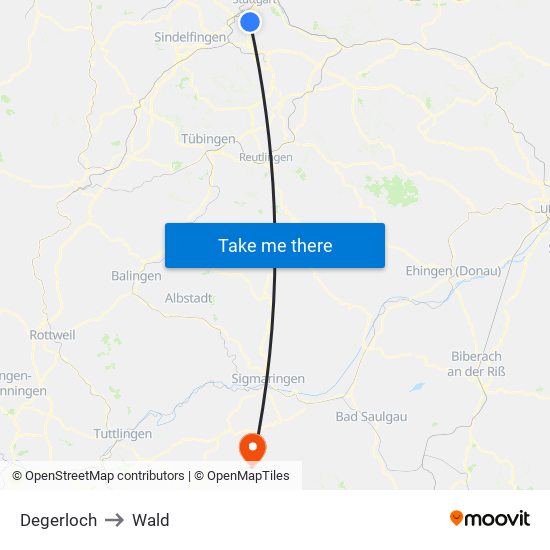 Degerloch to Wald map