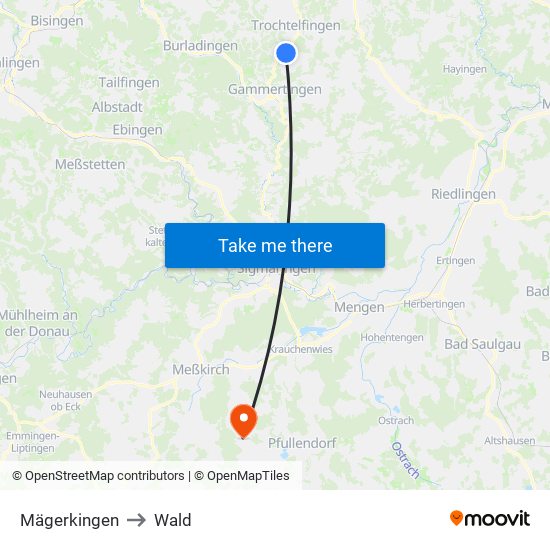 Mägerkingen to Wald map