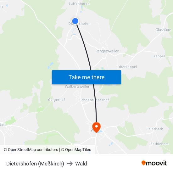 Dietershofen (Meßkirch) to Wald map