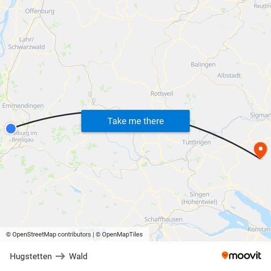 Hugstetten to Wald map
