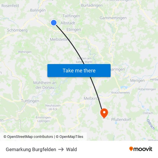 Gemarkung Burgfelden to Wald map