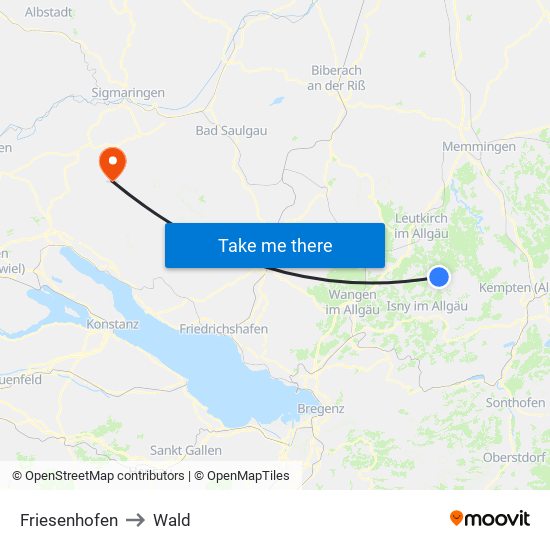 Friesenhofen to Wald map