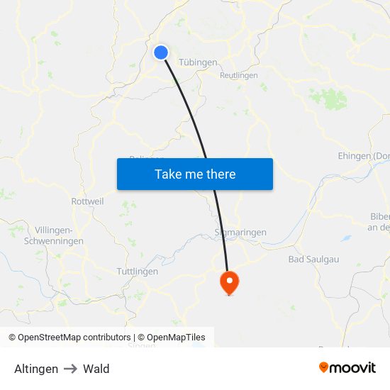 Altingen to Wald map