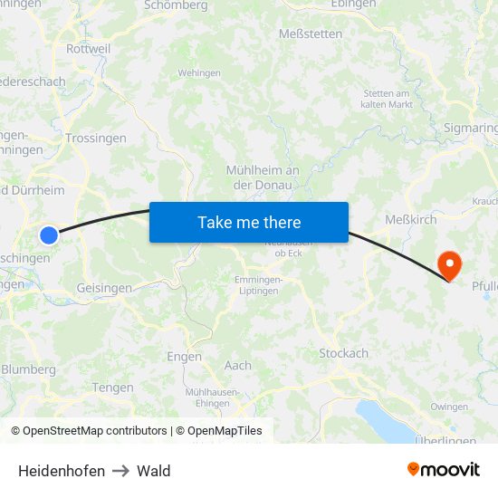 Heidenhofen to Wald map