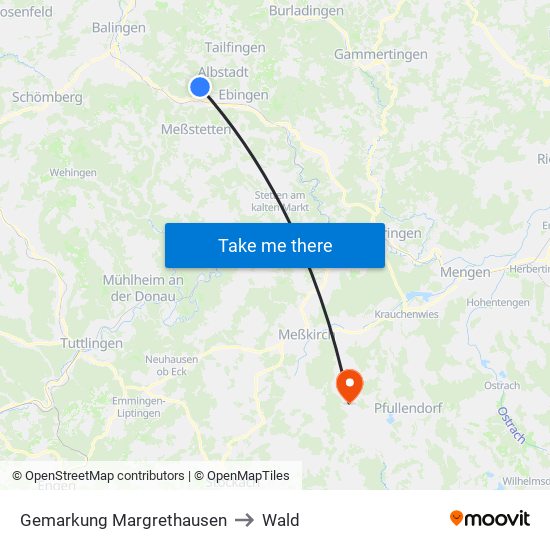 Gemarkung Margrethausen to Wald map