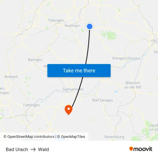 Bad Urach to Wald map