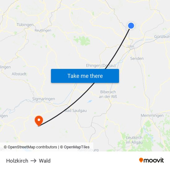 Holzkirch to Wald map