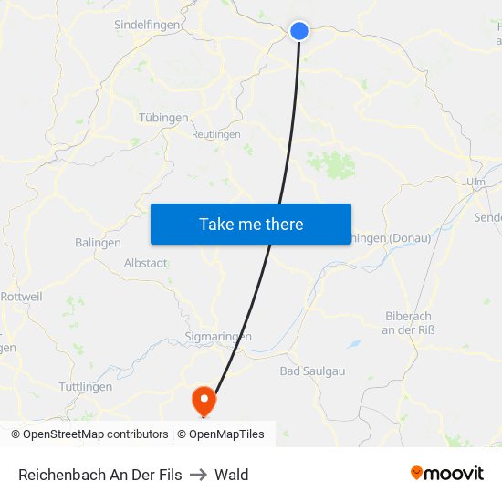 Reichenbach An Der Fils to Wald map