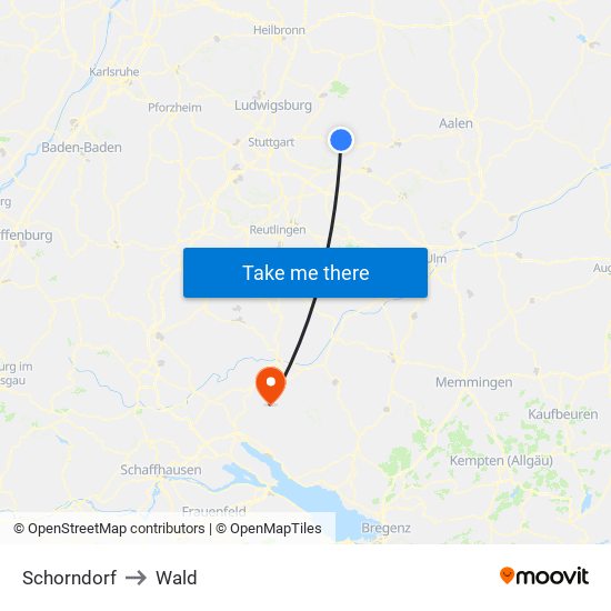 Schorndorf to Wald map