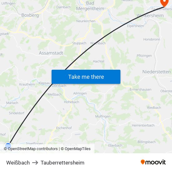 Weißbach to Tauberrettersheim map