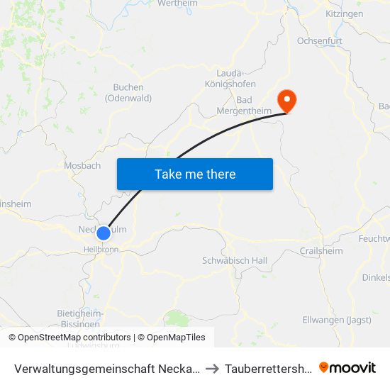 Verwaltungsgemeinschaft Neckarsulm to Tauberrettersheim map