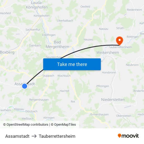 Assamstadt to Tauberrettersheim map