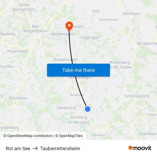 Rot am See to Tauberrettersheim map