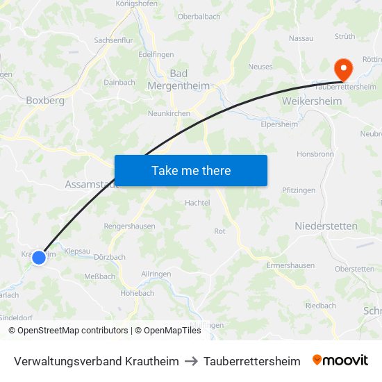 Verwaltungsverband Krautheim to Tauberrettersheim map