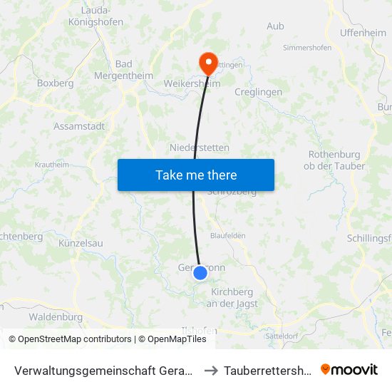 Verwaltungsgemeinschaft Gerabronn to Tauberrettersheim map