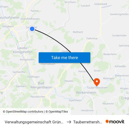 Verwaltungsgemeinschaft Grünsfeld to Tauberrettersheim map